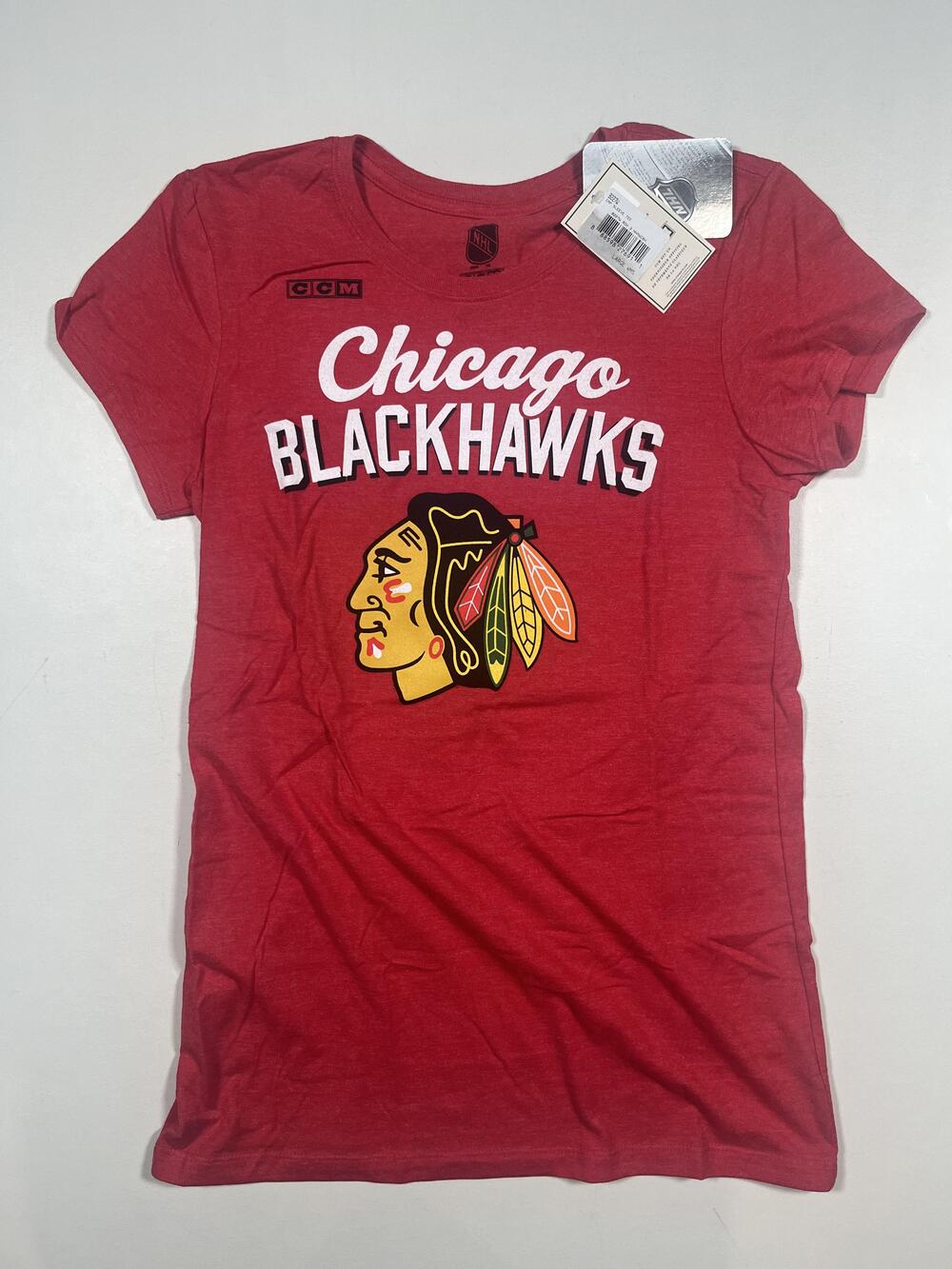 New Chicago Blackhawks Shirt Womens Large Red NHL Hockey CCM Cap Sleeve Tee